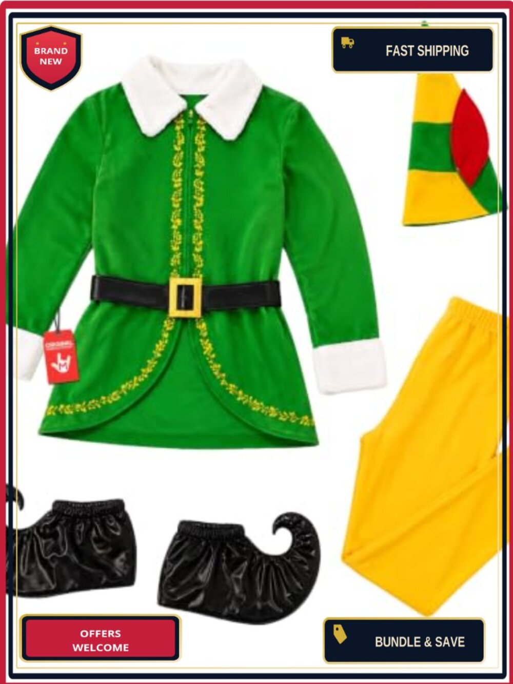 Adult Elf Costume Set Fleece Jacket Leggings Hat Christmas Cosplay